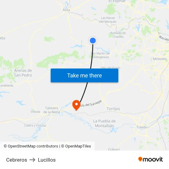 Cebreros to Lucillos map