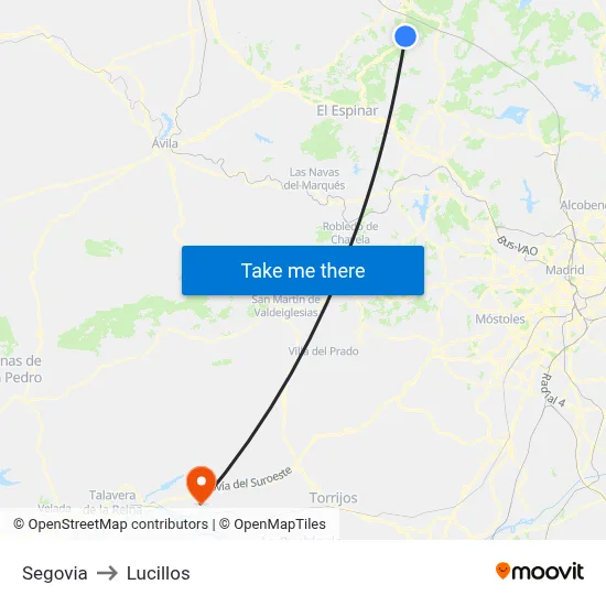 Segovia to Lucillos map