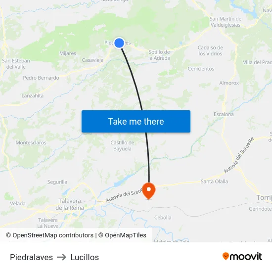 Piedralaves to Lucillos map