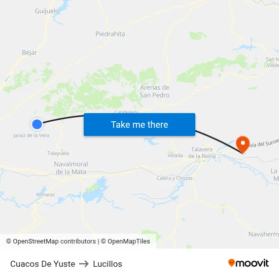 Cuacos De Yuste to Lucillos map
