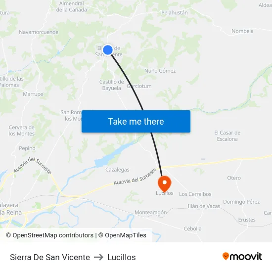 Sierra De San Vicente to Lucillos map