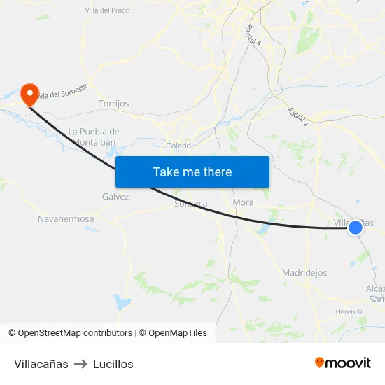 Villacañas to Lucillos map