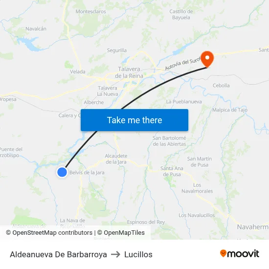 Aldeanueva De Barbarroya to Lucillos map