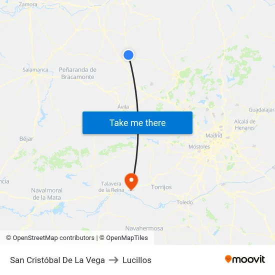 San Cristóbal De La Vega to Lucillos map