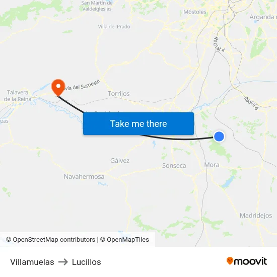 Villamuelas to Lucillos map