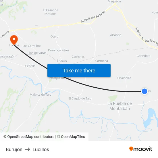 Burujón to Lucillos map