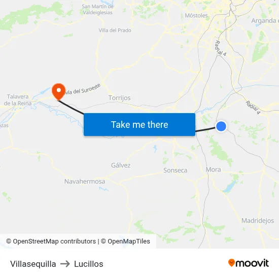 Villasequilla to Lucillos map