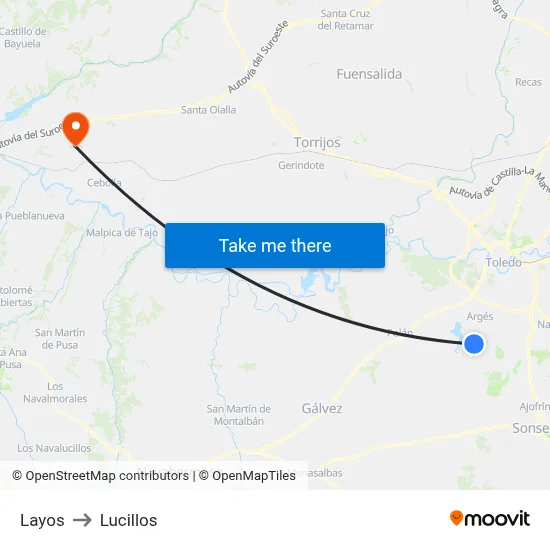 Layos to Lucillos map