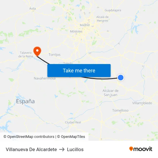 Villanueva De Alcardete to Lucillos map