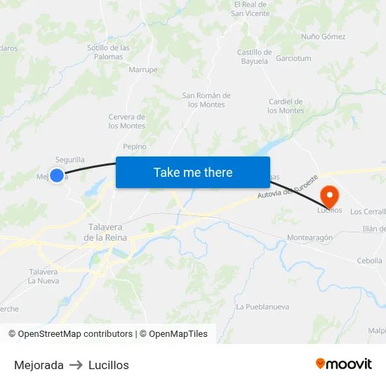 Mejorada to Lucillos map