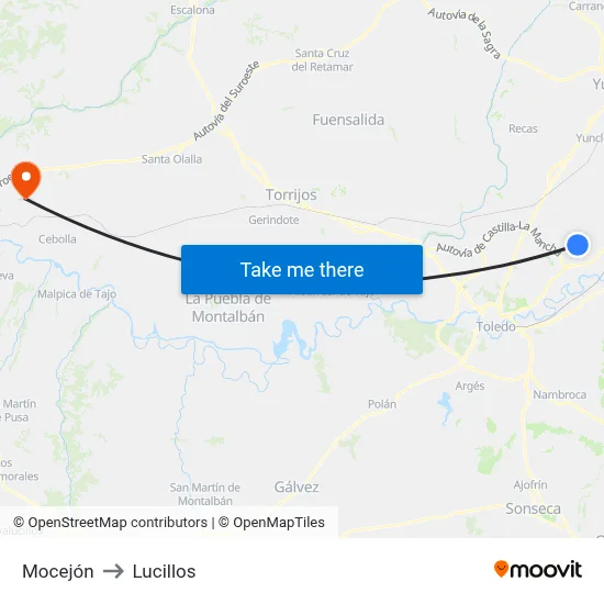 Mocejón to Lucillos map