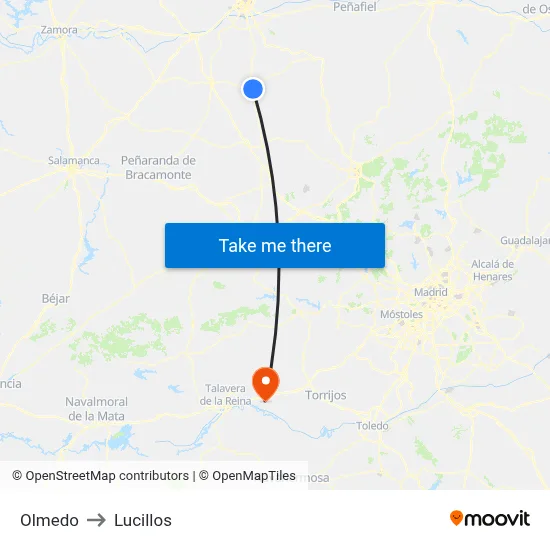 Olmedo to Lucillos map