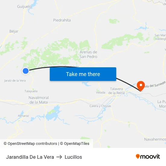 Jarandilla De La Vera to Lucillos map