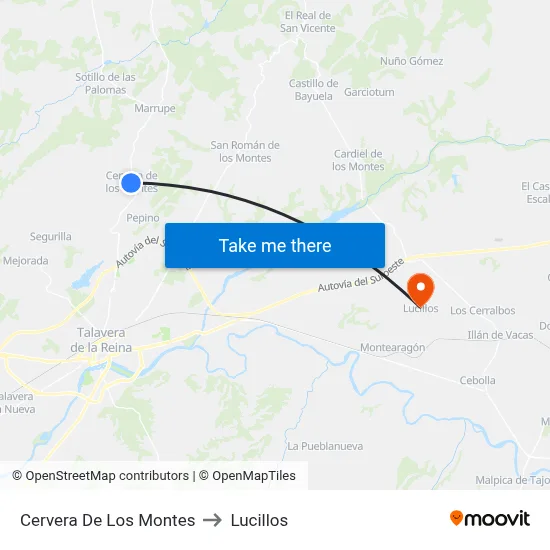Cervera De Los Montes to Lucillos map
