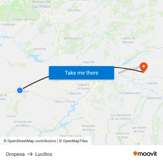 Oropesa to Lucillos map