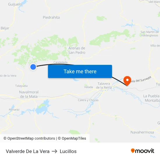 Valverde De La Vera to Lucillos map