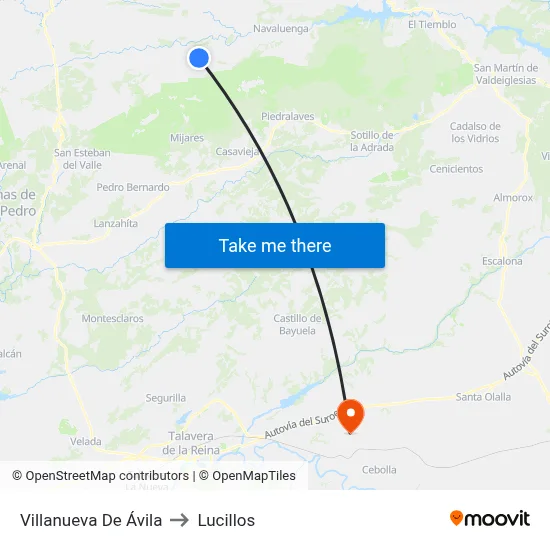 Villanueva De Ávila to Lucillos map