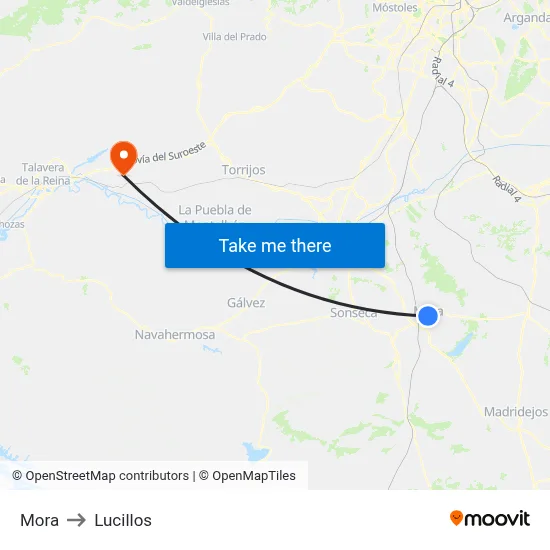 Mora to Lucillos map