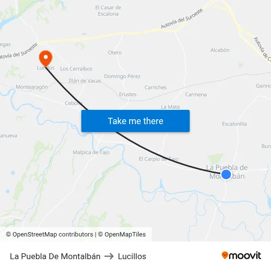 La Puebla De Montalbán to Lucillos map