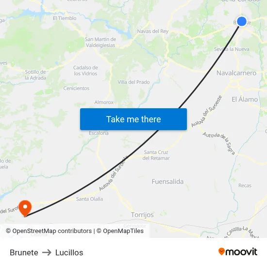 Brunete to Lucillos map