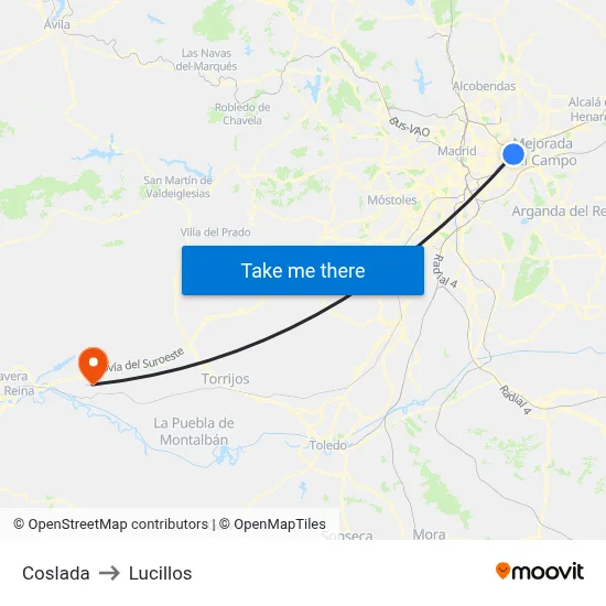Coslada to Lucillos map