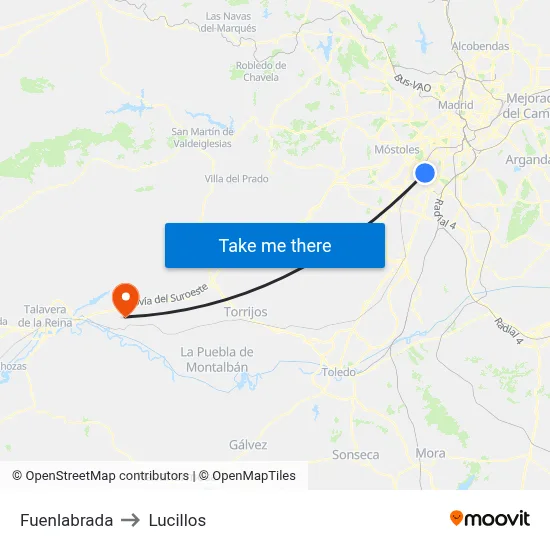 Fuenlabrada to Lucillos map