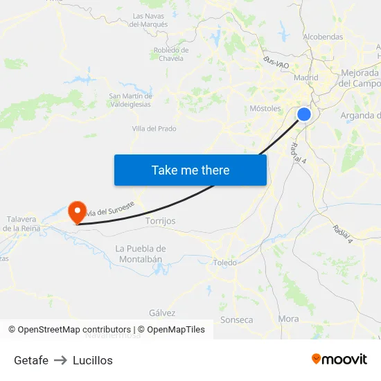 Getafe to Lucillos map