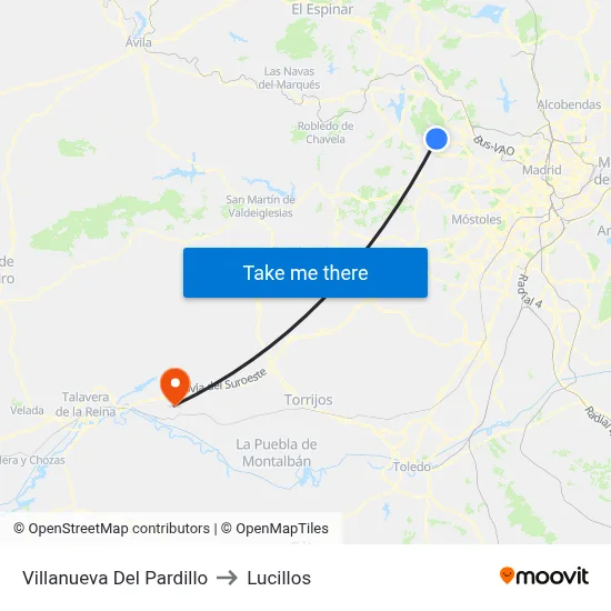 Villanueva Del Pardillo to Lucillos map
