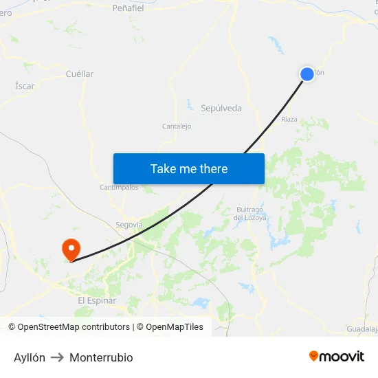Ayllón to Monterrubio map