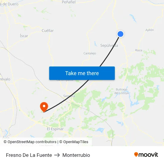 Fresno De La Fuente to Monterrubio map