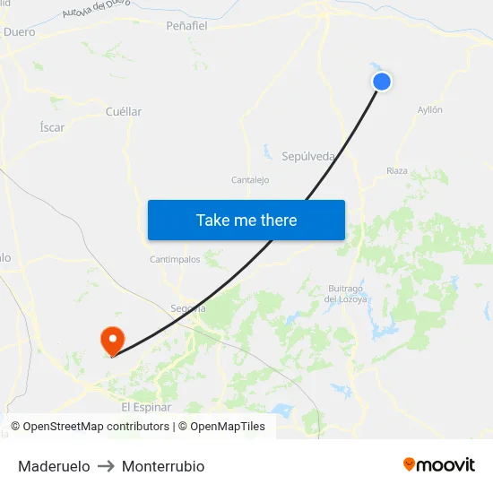 Maderuelo to Monterrubio map
