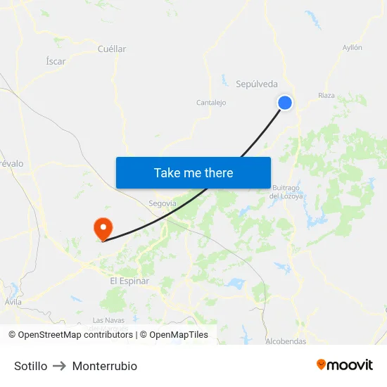 Sotillo to Monterrubio map