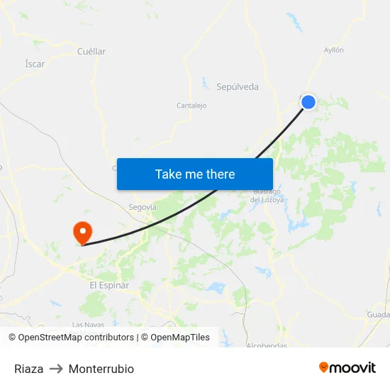 Riaza to Monterrubio map