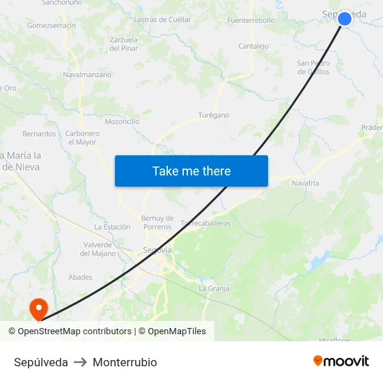 Sepúlveda to Monterrubio map