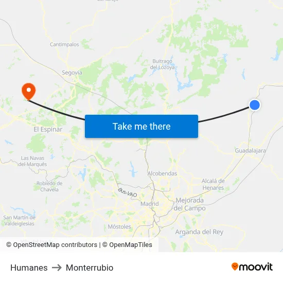 Humanes to Monterrubio map