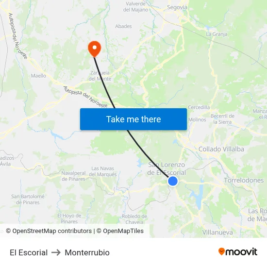 El Escorial to Monterrubio map