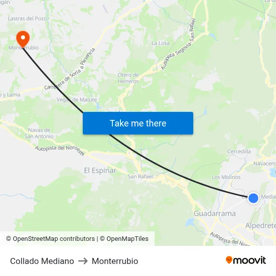 Collado Mediano to Monterrubio map