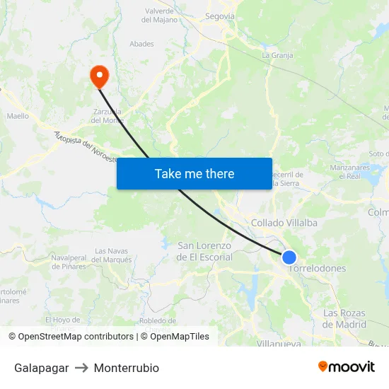 Galapagar to Monterrubio map