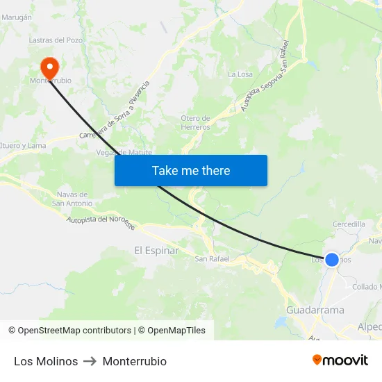 Los Molinos to Monterrubio map
