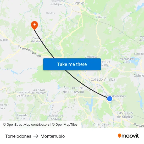 Torrelodones to Monterrubio map
