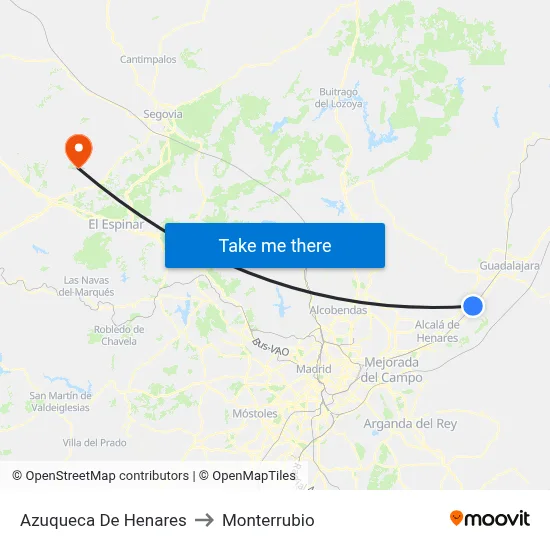 Azuqueca De Henares to Monterrubio map