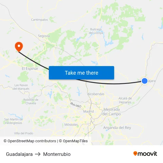 Guadalajara to Monterrubio map