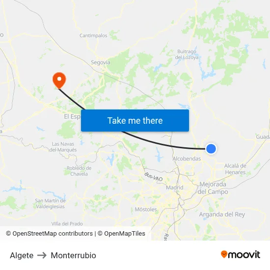 Algete to Monterrubio map