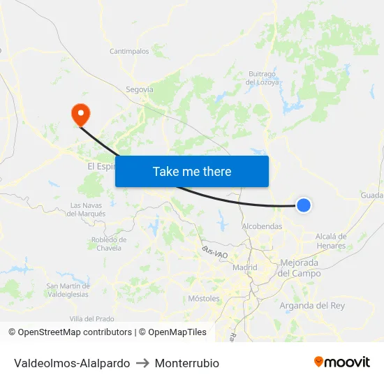 Valdeolmos-Alalpardo to Monterrubio map