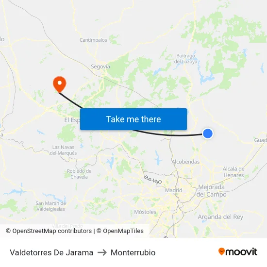 Valdetorres De Jarama to Monterrubio map