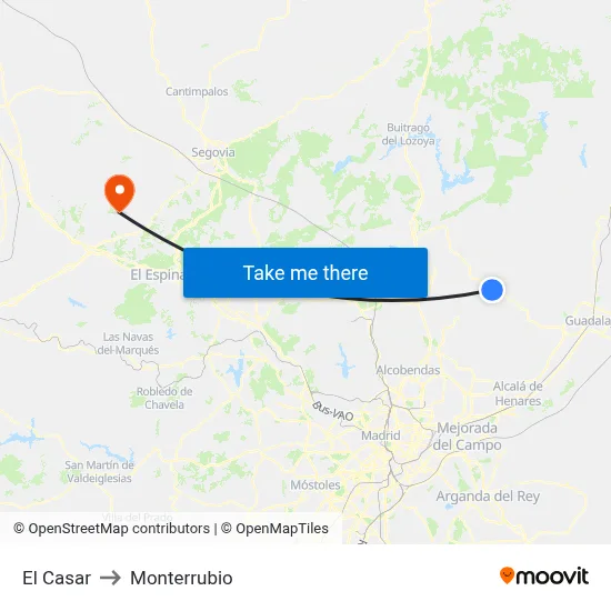 El Casar to Monterrubio map