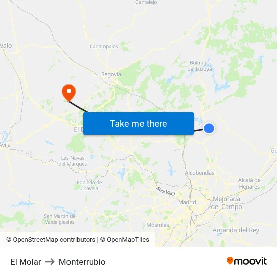 El Molar to Monterrubio map