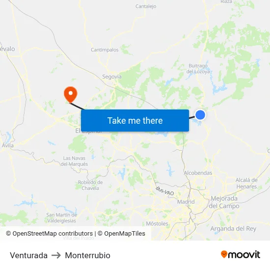 Venturada to Monterrubio map