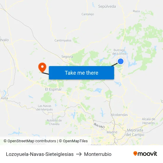 Lozoyuela-Navas-Sieteiglesias to Monterrubio map
