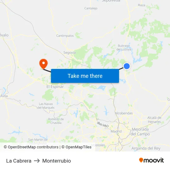 La Cabrera to Monterrubio map